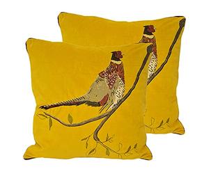 Paoletti Hunter Velvet Twin Pack Polyester Filled Cushions, Mustard, 45 x 45cm