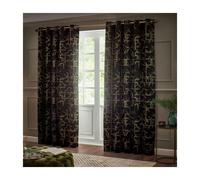 Paoletti Jacquard Bamboo Print Eyelet Curtains - Black - Black - 168cm x 229cm