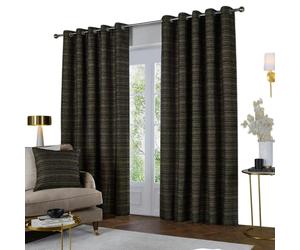Paoletti Jupiter Chenille Eyelet Curtains - Black/Gold - 168cm x 229cm - Black/Gold - 100% Polyester