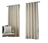 Paoletti Jupiter Chenille Eyelet Curtains - Ivory/Gold - Ivory/Gold - 117cm x 183cm