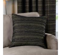 Paoletti Jupiter Cushion Cover - Pearlescent Jacquard Chenille Linear Textured Decorative Case (Black/Gold - 50x50cm)
