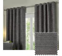 Paoletti Jupiter Room Darkening Eyelet Curtain Pair - Elegant Jacquard Chenille Lined Ring Top Drapes (Graphite - 117x137cm)