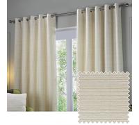 Paoletti Jupiter Room Darkening Eyelet Curtain Pair - Elegant Jacquard Chenille Lined Ring Top Drapes (Ivory/Gold - 168x229cm)