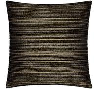 Paoletti Jupiter Feather Filled Cushion - Pearlescent Jacquard Chenille Linear Textured Decorative Pillow (Black/Gold - 50x50cm)