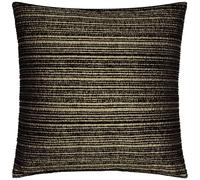 Paoletti Jupiter Polyester Filled Cushion - Pearlescent Jacquard Chenille Linear Textured Decorative Pillow (Black/Gold - 50x50cm)