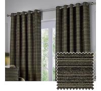 Paoletti Jupiter Room Darkening Eyelet Curtain Pair - Elegant Jacquard Chenille Lined Ring Top Drapes (Black/Gold - 117x137cm)