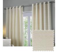 Paoletti Jupiter Room Darkening Eyelet Curtain Pair - Elegant Jacquard Chenille Lined Ring Top Drapes (Ivory/Gold - 229x183cm)