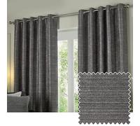 Paoletti Jupiter Room Darkening Eyelet Curtain Pair - Elegant Jacquard Chenille Lined Ring Top Drapes (Graphite - 168x137cm)