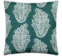 Paoletti Kalindi Paisley Outdoor Feather Filled Cushion - Reversible Water Resistant Floral Decorative Pillow (Teal - 43x43cm)