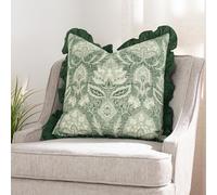 Paoletti Kirkton Floral Pleat Fringe Feather Filled Cushion - Twin Pack, Bottle Green, 50 x 50cm