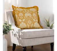 Paoletti Kirkton Floral Pleat Fringe Feather Filled Cushion - Twin Pack, Ochre, 50 x 50cm