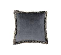 Paoletti Kiruna Faux Fur Trimmed Soft Velvet Cushion In Dark Grey Dark Grey