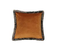 Kiruna Faux Fur Trimmed Soft Velvet Cushion Paoletti Orange 45cm x 45cm