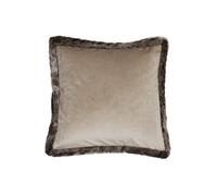 Kiruna Faux Fur Trimmed Soft Velvet Cushion Paoletti Taupe 45cm x 45cm
