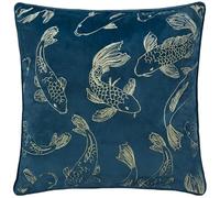 Paoletti Koi Pond Embroidered Velvet Feather Rich Cushion - Navy - 50x50cm