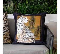 Paoletti Leopardis Cat Printed Outdoor Polyester Filled Cushion - Black/Gold - 50x50cm