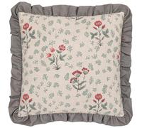 Paoletti Linen Renata Floral Cushion Cover - Luxury Vintage Style Linen Textured Ruffle Trim Decorative Case (Multicolour - 50x50cm)