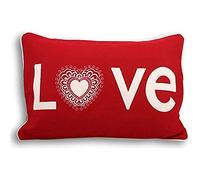 Paoletti Lovehearts Applique Wool Boudoir Cushion Cover, Red, 35 x 50 Cm