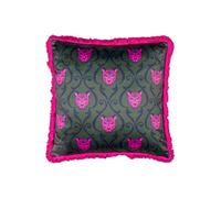 Paoletti Lupita Fringed Animal Printed Satin Cushion In Emerald Emerald 50cm x 50cm
