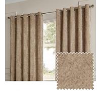 Paoletti Lustre Velvet Eyelet Curtain Pair - Luxury Soft Iridescent Sheen Textured Room Darkening Curtains (Champagne - Width 117 x Drop 137cm)