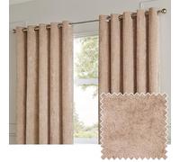 Paoletti Lustre Velvet Eyelet Curtain Pair - Luxury Soft Iridescent Sheen Textured Room Darkening Curtains (Oyster - Width 168 x Drop 229cm)