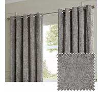 Paoletti Lustre Velvet Eyelet Curtain Pair - Luxury Soft Iridescent Sheen Textured Room Darkening Curtains (Pewter - Width 168 x Drop 137cm)