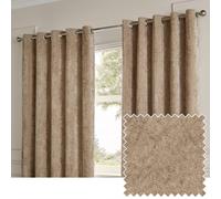 Paoletti Lustre Velvet Eyelet Curtain Pair - Luxury Soft Iridescent Sheen Textured Room Darkening Curtains (Champagne - Width 168 x Drop 137cm)