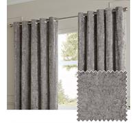 Paoletti Lustre Velvet Eyelet Curtain Pair - Luxury Soft Iridescent Sheen Textured Room Darkening Curtains (Pewter - Width 168 x Drop 137cm)