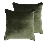 Paoletti Luxe Velvet Polyester Filled Cushions (Twin Pack), Polyester, Olive