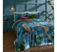 Paoletti Majorelle Duvet Cover Set - Reversible Moroccan Botanical Leopard Piped Edge Luxury Bedding (Azure Blue - Double)