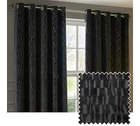 Paoletti Manhattan Fully Lined Velvet Eyelet Curtains Charcoal 229Cm Width 229Cm Drop, Black