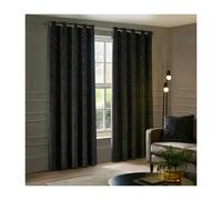 Paoletti Manhattan Velvet Eyelet Curtains - Charcoal - 229cm x 229cm - Charcoal - 100% Polyester