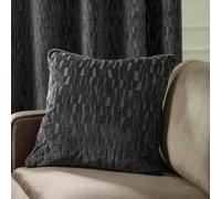 Paoletti Manhattan Polyester Filled Cushion - Elegant Geometric Textured Velvet Decorative Pillow (Charcoal - 50x50cm)