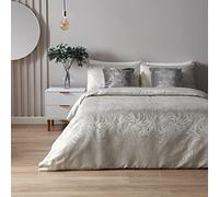 Paoletti Marble Jacquard Duvet Cover Set - Swirling Pattern Bedding (Marble - King), Gold, Oyster