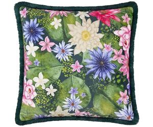 Paoletti Marjoelle Flowers Printed Velvet Feather Filled Cushion - Multicolour - 50x50cm