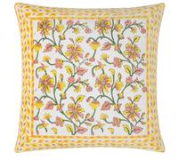 Paoletti Mentera Yellow Peach Crush Floral Velvet Cushion - Size: 50 x 50 cm - Multi - Wilko