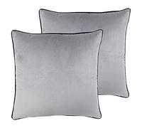 Paoletti Meridian Twin Pack Feather Filled Cushions, Polyester, Silver/Navy, 55 x 55cm