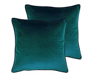 Paoletti Meridian Twin Pack Feather Filled Cushions, Teal/Navy, 55 x 55cm