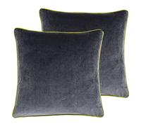 Paoletti Meridian Twin Pack Polyester Filled Cushions, Charcoal/Moss, 55 x 55cm
