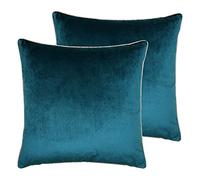 Paoletti Meridian Twin Pack Polyester Filled Cushions, Teal/Blush, 55 x 55 cm