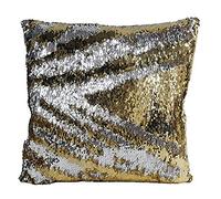 Paoletti - Mermaid Feather Filled Cushion Dual Colour Sequins-Versatile Design-Zip Closure-100% Polyester Case (18" x 18" inches), Synthetic, Gold/Silver, 45 x 45cm