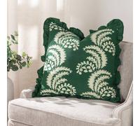 Paoletti Montrose 100% Cotton Fringed Leaf Cushion In Bottle Green Bottle Green