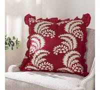 Paoletti Montrose 100% Cotton Fringed Leaf Cushion In Red Red