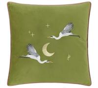 Paoletti Moonlit Flight Embroidered Velvet Feather Filled Cushion - Olive - 45x45cm