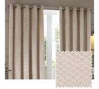 Paoletti Neptune Eyelet Curtain Pair - Lined Room Darkening Luxury Velvet Geometric Curtains (Champagne - 229x137cm)