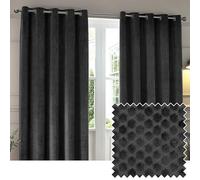 Paoletti Neptune Fully Lined Velvet Eyelet Curtains Charcoal 117Cm Width 137Cm Drop, Black