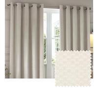 Paoletti Neptune Eyelet Curtain Pair - Lined Room Darkening Luxury Velvet Geometric Curtains (Ivory - 117x137cm)