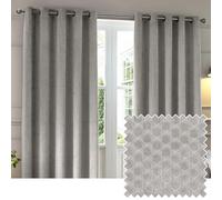 Paoletti Neptune Eyelet Curtain Pair - Lined Room Darkening Luxury Velvet Geometric Curtains (Silver - 229x183cm)