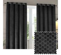 Paoletti Neptune Eyelet Curtain Pair - Lined Room Darkening Luxury Velvet Geometric Curtains (Charcoal - 117x137cm)