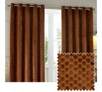 Paoletti Neptune Eyelet Curtain Pair - Lined Room Darkening Luxury Velvet Geometric Curtains (Copper - 168x229cm)